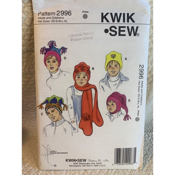 Kwik Sew Adult Child Hat Sewing Pattern sz XS S M L XL 2996 - uncut - Picture 7 of 9